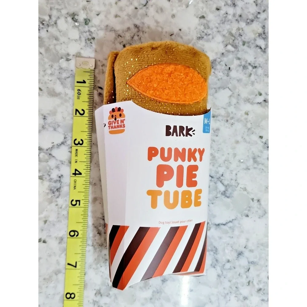 Bark Box‎ Punky Pie Tube Dog Toy Plush Squeaker Crinkle M-L Brown #213351 NEW
